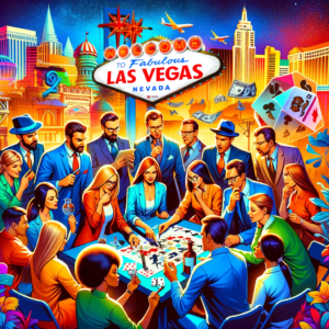 Embark on an extraordinary team-building adventure in the vibrant heart of Las Vegas colorful graphic of beautiful people having fun
